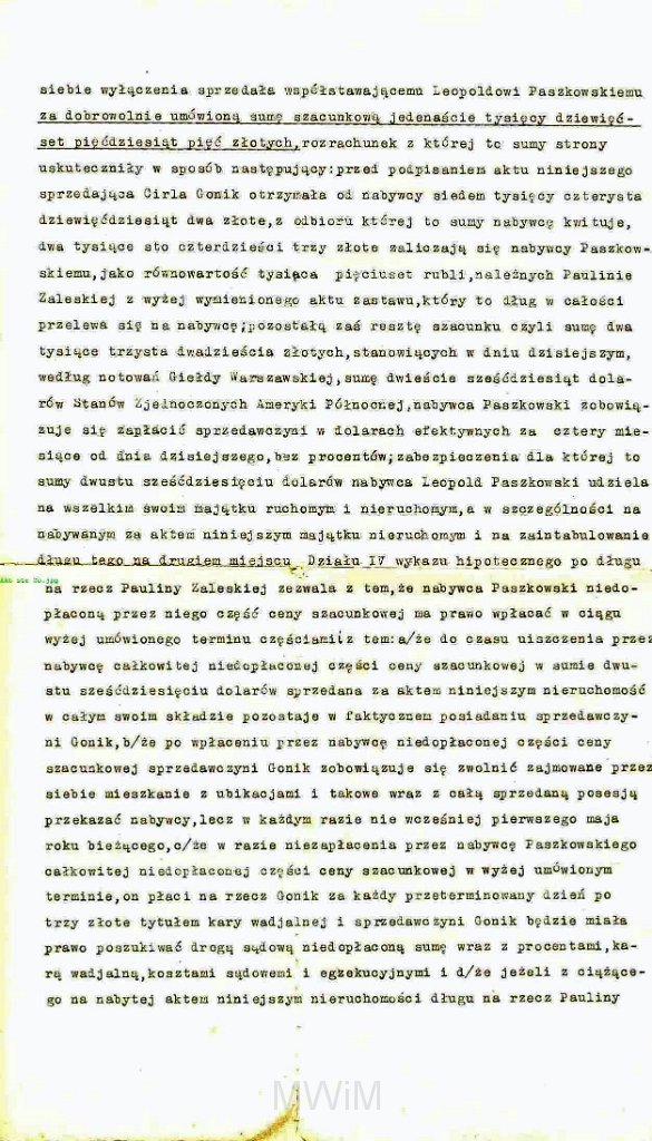 KKE 5922-2.jpg - Dok. Akt notarialny. Umowa zawarta między Cirlą Goniak a Leopoldem Kleofasem Paszkowskim. Pierwszy wypis z księgi notariusza Ignacego Rzążewskiego, Łuck, 29 III 1927 r.